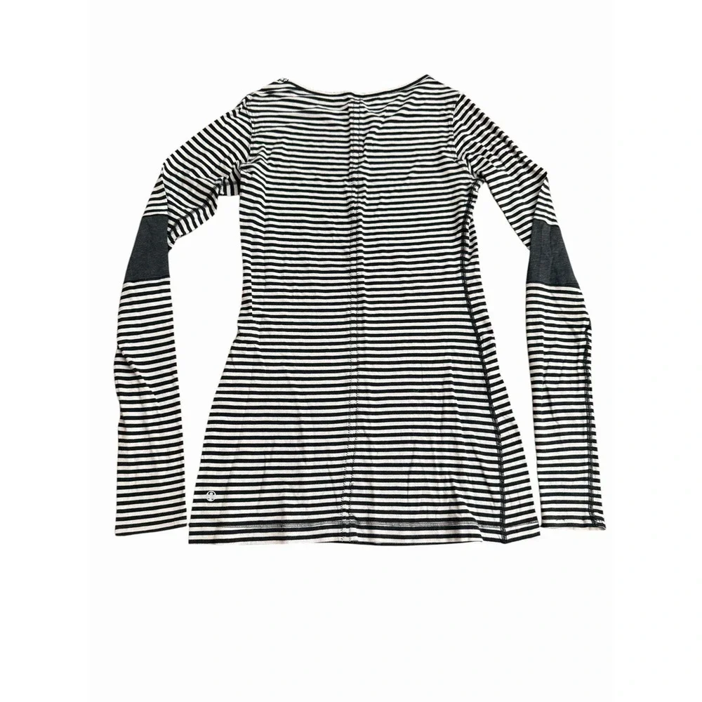 Lululemon Devotion Long Sleeve Shirt Striped Black White Elbow Patchwork #HH6-1
